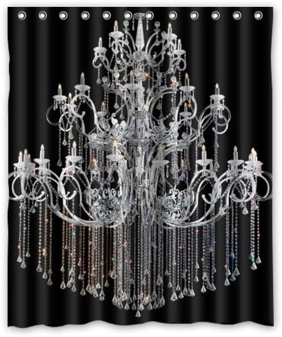 60"(w) x 72"(L) Custom classical Chandeliers black Bathroom Waterproof Polyester Fabric Shower Curtain