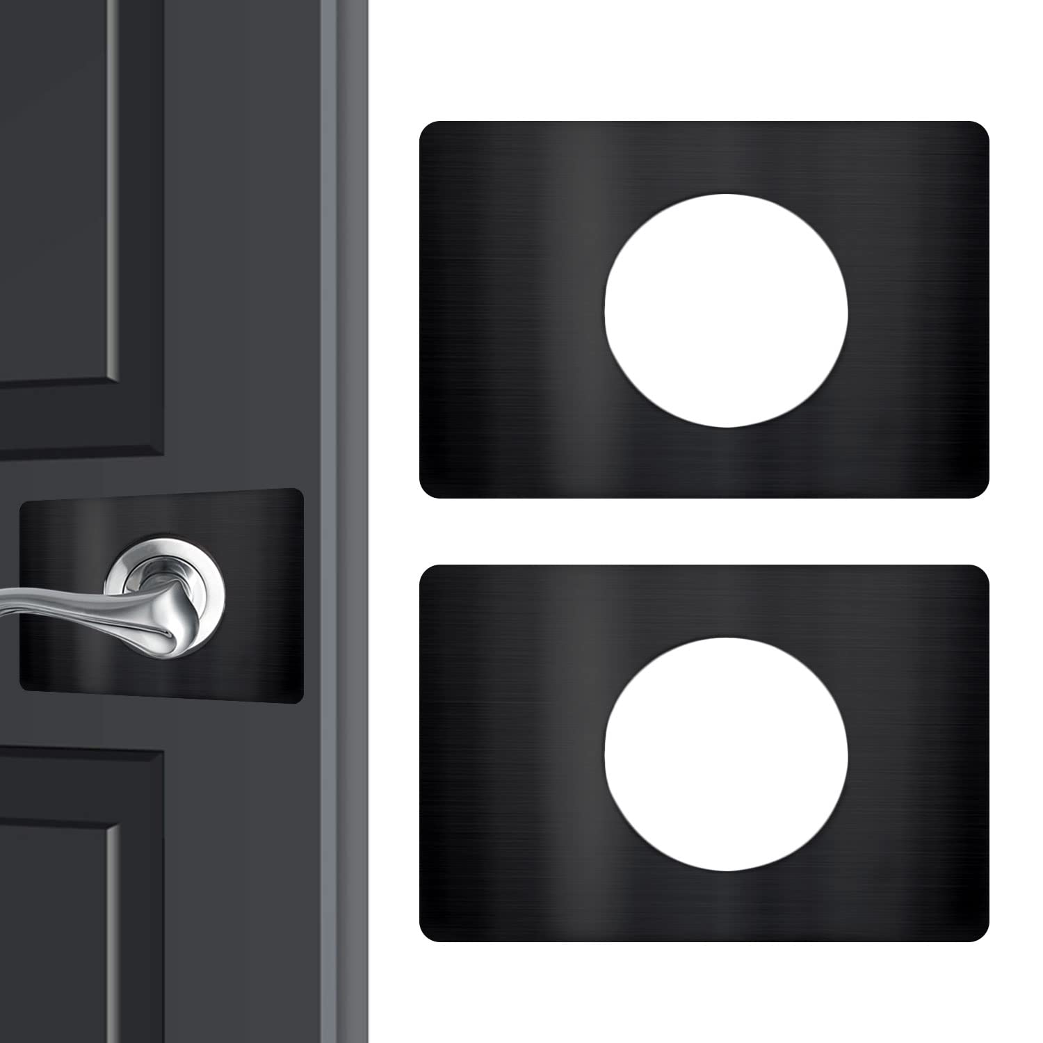 Zolunu Door Lock Repair Plate, Door Lock Reinforcement Plate, Door Lock Fixing Plate, Door Knob/Lever/Deadbolt Fixing Filler Cover Plate, Prevent Door Lock Loose or Wobbly - Black 2 Pack