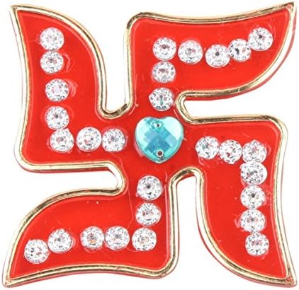Stone Studded Acrylic Handcrafted Designer Red Swastik -(A Hindu Symbol)-sticker for DOOR/WALL/FLOOR DECORATION/DIWALI DECORATION - Pack of 1(5.55.5 cms-big size)