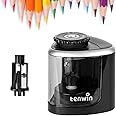tenwin Electric Pencil Sharpener Battery Operated,Fast Sharpening, Suitable for NO.2/Drawing/Colored Pencils(6-8 mm), Office/School/Home, Portable Pencil Sharpener for Adults, Kids (Black)