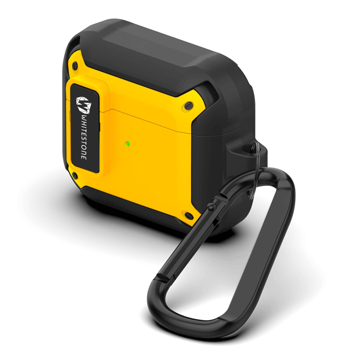 Whitestone Rugged Lock Case Full Body Protective with Carabiner Wireless Charging Supported Designed for Airpods Pro (Yellow)
