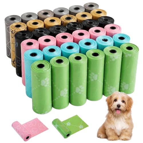 570 Pcs Dog Poop Bags, 6 Colours, Biodegradable, Leak Proof Dog Bags, Dog Poop Bag for Outdoor Use, Easy Opening, for Dogs and Pets, 22 x 32 cm (38 Rolls, 15 per Roll)