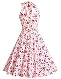 MUXXN Women's 50s Floral Print Backless Halter Cocktail Dress
