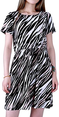 Favelem Womens Printed Loose Fit Long Tunic Top T shirt Dresses (L,Stripes)301-4