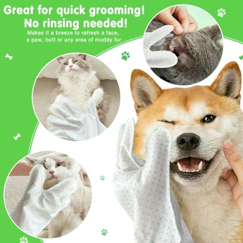 15 COUNT DOG WIPES PLANT OIL GROOMING GLOVES BATH WIPES WATERLESS CAT SHAMPOO PETS WIPES FOR PAWS, BUTT, FACE AND FUR