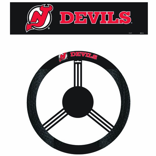 Fremont Die NHL New Jersey Devils Poly-Suede Steering Wheel Cover, Fits Most Standard Size Steering Wheels, Black/Team Colors