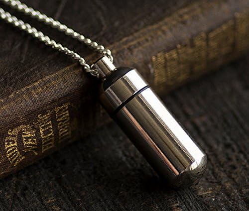 Secret Capsule Necklace - Poison Pill Box - Metal Bottle - Silver Metal Bottle