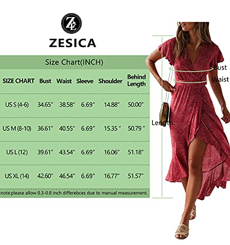 ZESICA Women's 2023 Bohemian Floral Printed Wrap V Neck Short Sleeve Split Beach Party Maxi Dress - Image 7