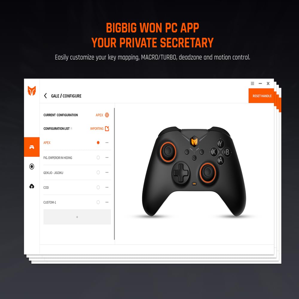 BIGBIG WON Wireless Controller Gale PC Controllers Motion Aiming, Hall Trigger, 4 Custom Buttons, App Control Game Controller for PC/Switch/iOS/Android Wireless Gaming with Charging Dock(Black)