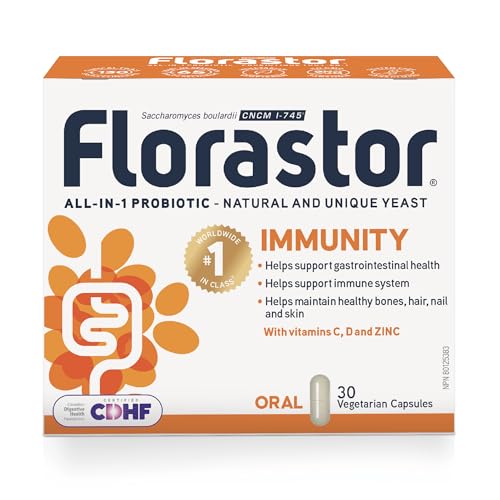 Florastor Immunity - Saccharomyces Boulardii - Daily All in One Probiotics - Supports Gut Health & Immune System - Zinc,Vitamin C & D - #1 Probiotic in class Wordlwide - For Adults & Family - 30 caps