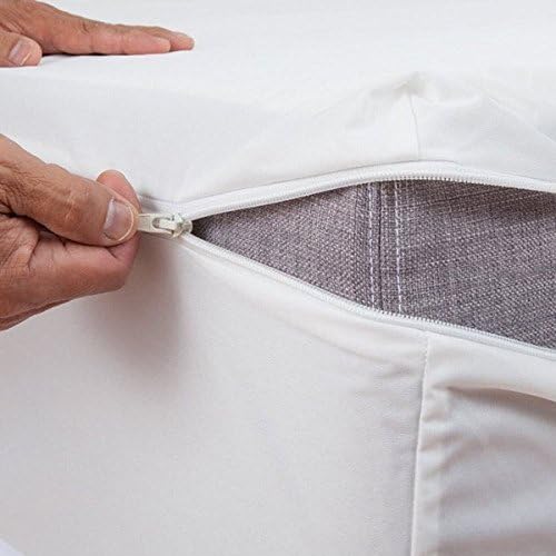 Ras Decor Linen Waterproof Soft Poly Cotton Mattress Protector Encasement Style Fit upto 18" Deep Mattress,Hypoallergenic,Breathable,Noiseless,Allergy-Free Zipper Mattress Cover(Queen, White)
