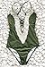 NYKKOLA Solid Lace Crochet Deep V Neck One Piece Swimsuit With Back Cutout Bikini Set Swimwear Monokini, Olive Green (S US(4-6))