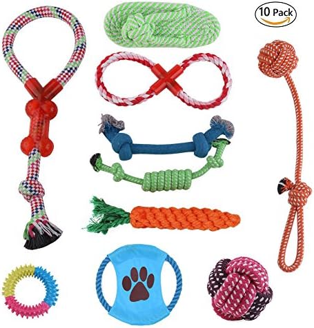 Dog Toys Set, Ball Rope and Chew Squeaky Pet Toys Set for Small to Medium Doggie (10 Pack)