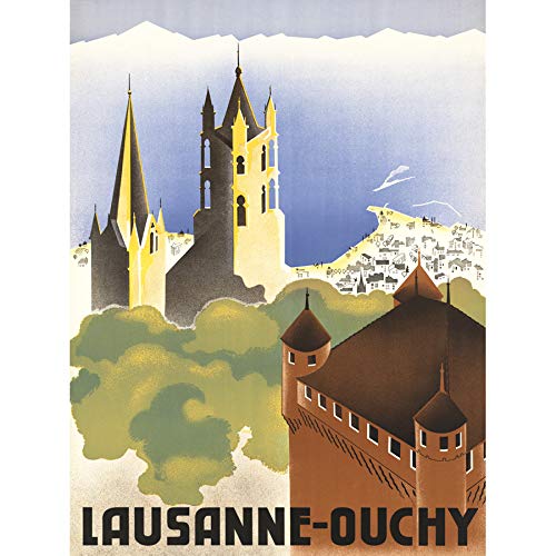 Lausanne-Ouchy Switzerland Castle Vintage Travel Advert Art Print Canvas Premium Wall Decor Poster Mural