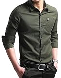 FRTCV Men's Button Down Shirt Causal Cotton Long Sleeve Dress Shirts Army Green Tag 2XL/US M