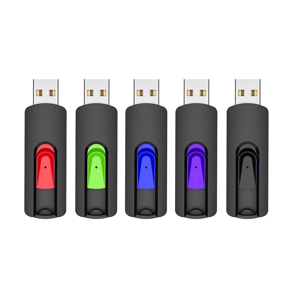Vansuny 128GB USB Stick 5Pack Memory Sticks USB 2.0 Flash Drive Slide Retractable Thumb Drive (5 Mixed Color, 128GB)