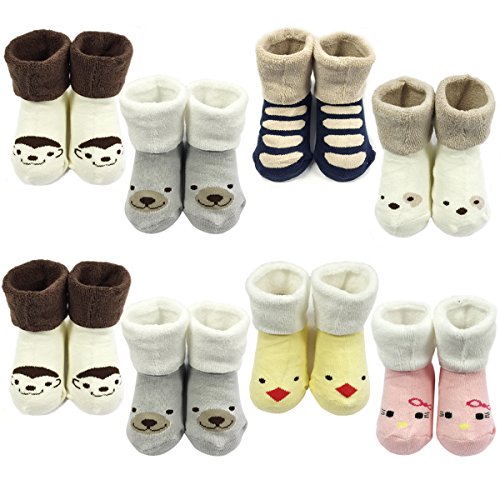 AllyDrew Animal Smileys Animal Socks for Infant/Baby (Set of 8)