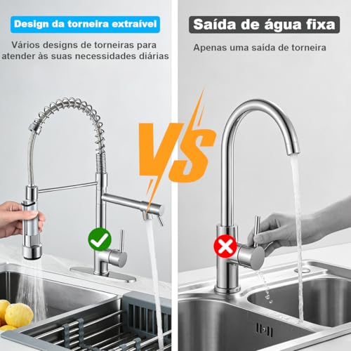Grifo Mezclador para Fregadero de Cocina, Acero Inoxidable, Monomando con Rociador Retráctil 360°, Estilo Moderno, Negro Mate, 2 Salidas con Mangueras Incluidas