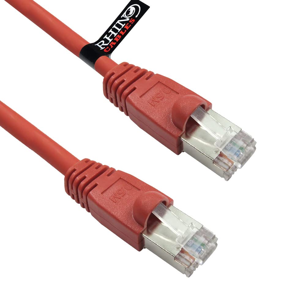rhinocables Full Copper CAT6 Patch Lead – Long Shielded Gigabit RJ45 Cable for High-Speed LAN, Office Networks & Home Internet | PoE Support for IP Cameras & Phones (Red, 15m)