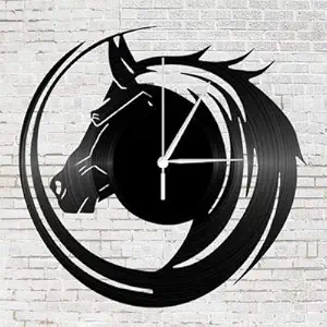 LASAANI Horse ACP Waterproof Wall Clock for Living Room | Clock for Bedroom | Clock for Gift (Glossy Black), ROMAN0092