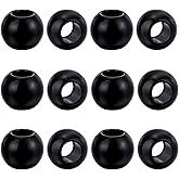 PH PandaHall 12pcs 12mm European Beads Stainless Steel Large Hole Beads Metal Black Bead Round Spacer Smooth Polished Bead for Bracelet Earring Jewelry Making DIY Crafts, 6mm Hole