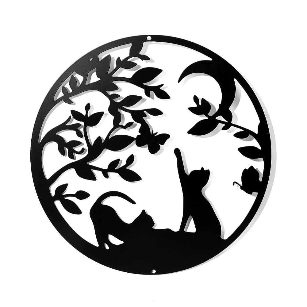 NBEADS Cats Metal Wall Art Decor, Black Wall Hanging Decor Silhouette Wall Art for Home Bedroom Living Room Bathroom Kitchen Office Garden Hotel Wall Decoration, 30cm in Diameter — image 1