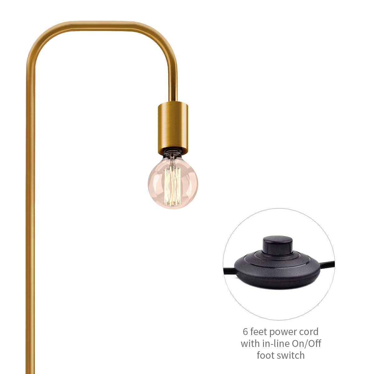 Oneach Industrial LED Floor Lamp for Living Room Bedroom Reading Office Metal Minimalist Standing Lamp UL Certified Antique Brass