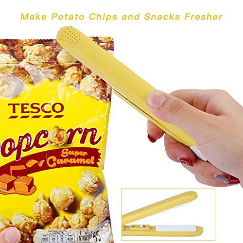KARIDGE Mini Handheld Heat Bag Sealer for Airtight Food Storage Saver, Portable Hand Pressure Sealing Machine with 45 inches Cable, Reseal Potato Chip Snack Bags, Household Appliances for Kitchen - Yellow