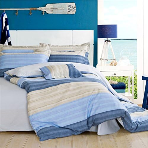 Belles Maison 100% Cotton Striped Gray Blue Duvet cover set,3 Piece,california king / king Size