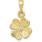Real 10kt Yellow Gold Gold Polished & Textured Four Leaf Clover Pendant