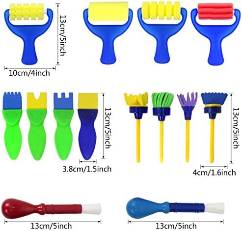 IBEACT 16pcs Early Education Mini Sponge Painting Brush Craft Brush Set, Kids Drawing Tools