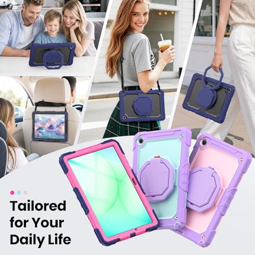Sanyetral Galaxy Tab A11+ Case, Heavy Duty Case for Samsung Galaxy Tab A11 Plus/A9 Plus 11'' 2025/2023, with Screen Protector, 360 Rotating Stand and Pencil Holder (Black + Navy Blue)