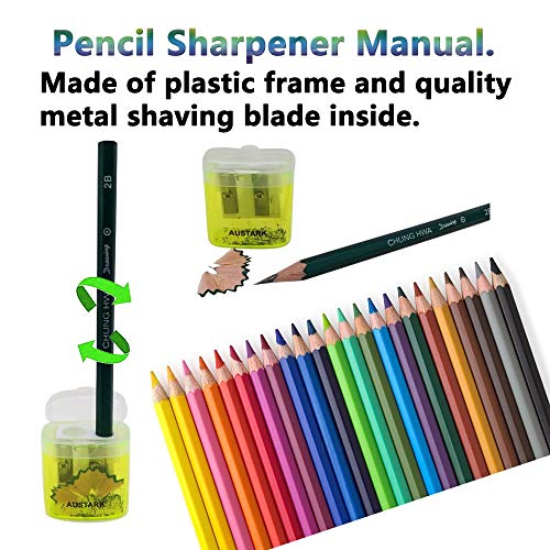 24Pcs Pencil Sharpener Small Manual, AUSTARK Dual Hole Pencil Sharpeners with Lid for School Office Home (Assorted Color) - Thumbnail 2