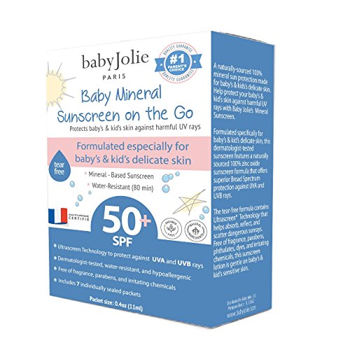 Baby Jolie 50 SPF Sunscreen for Kids Individually Packed Safe for Babies I 7 On The Go Single Sachets of 0.4Oz Each I BEST Sunblock