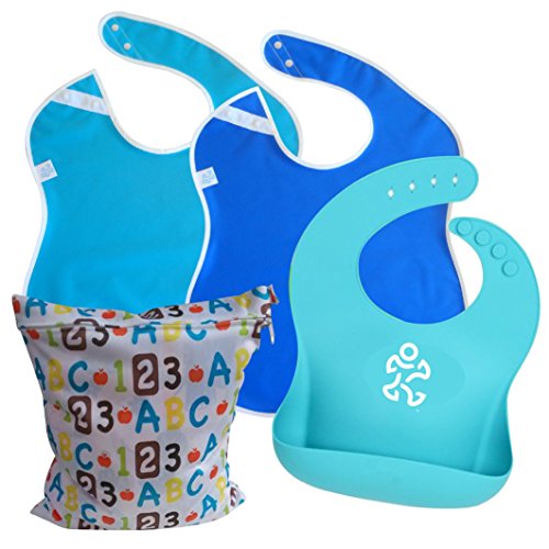Buy NEW Toppy Toddler Silicone Bib with Pocket, 2 Large Waterproof Bibs with snap buttons and