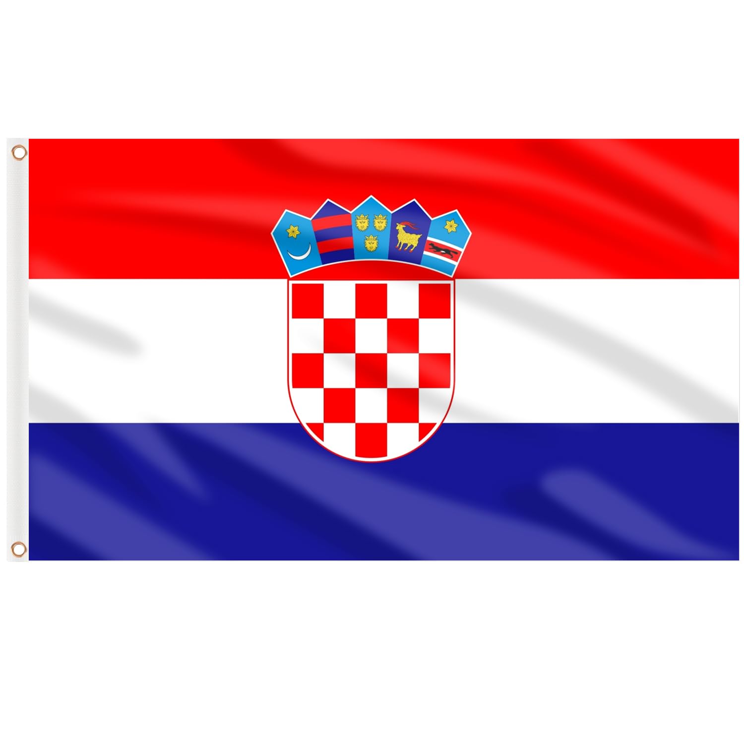 AhfuLife Croatia Flag 5ft x 3ft for Party Decorations, 2Pcs Large Croatian Flag Polyester Double Side with Brass Eyelets for Eurovision Euro Football World Cup Garden Decorations — image 1