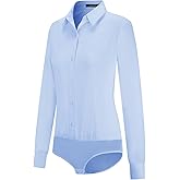 Tapata Womens Bodysuit Blouse Button Down One-Piece Long Sleeve Solid Office Work Shirt Casual Tops