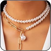 Chunky Layered Pearls Pendant Necklace Set,14K Gold Half Pearl Beaded Choker Paperclip Chain OT Buckle Clavicle Necklace Trendy Preppy Jewelry Gifts