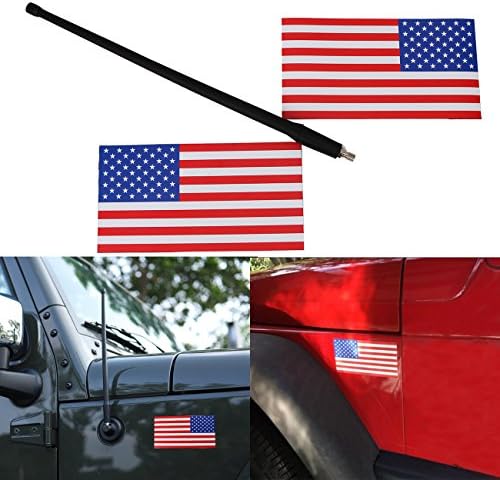 Removable Magnetic Red United States America Flag Decal Vehicle Bumper Sticker + 13" rubber Antenna For Jeep Wrangler JK 2007-2017