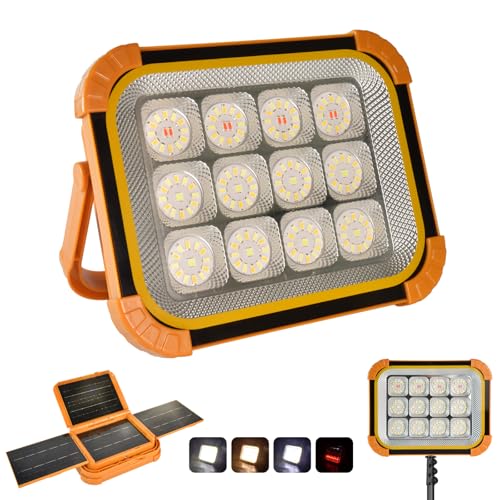 Foco Led Recargable Solar 24000 mAh, Linterna Solar con Brillo Ajustable. Foco Portatil para Trabajos en Exteriores, Iluminación para Campamentos y Emergencias (PRO)