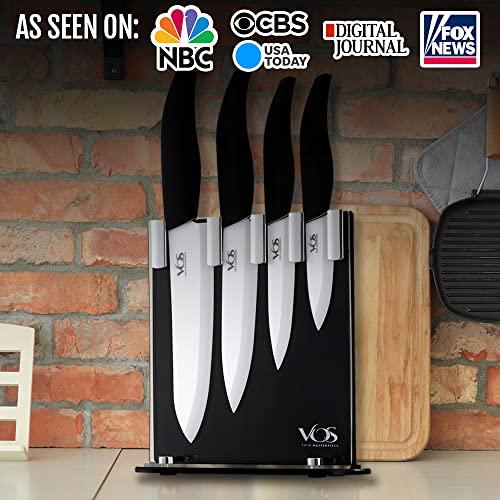 Vos Ceramic Knives with Block Holder 4 Piece Knife Set Chef Knife