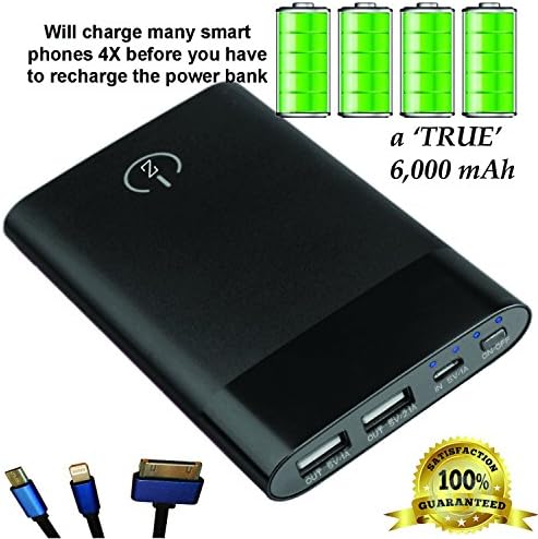 Rapid Charge 3x Backup Battery | Power Bank for Phones and Mobile Devices (Black 6000 mAh)