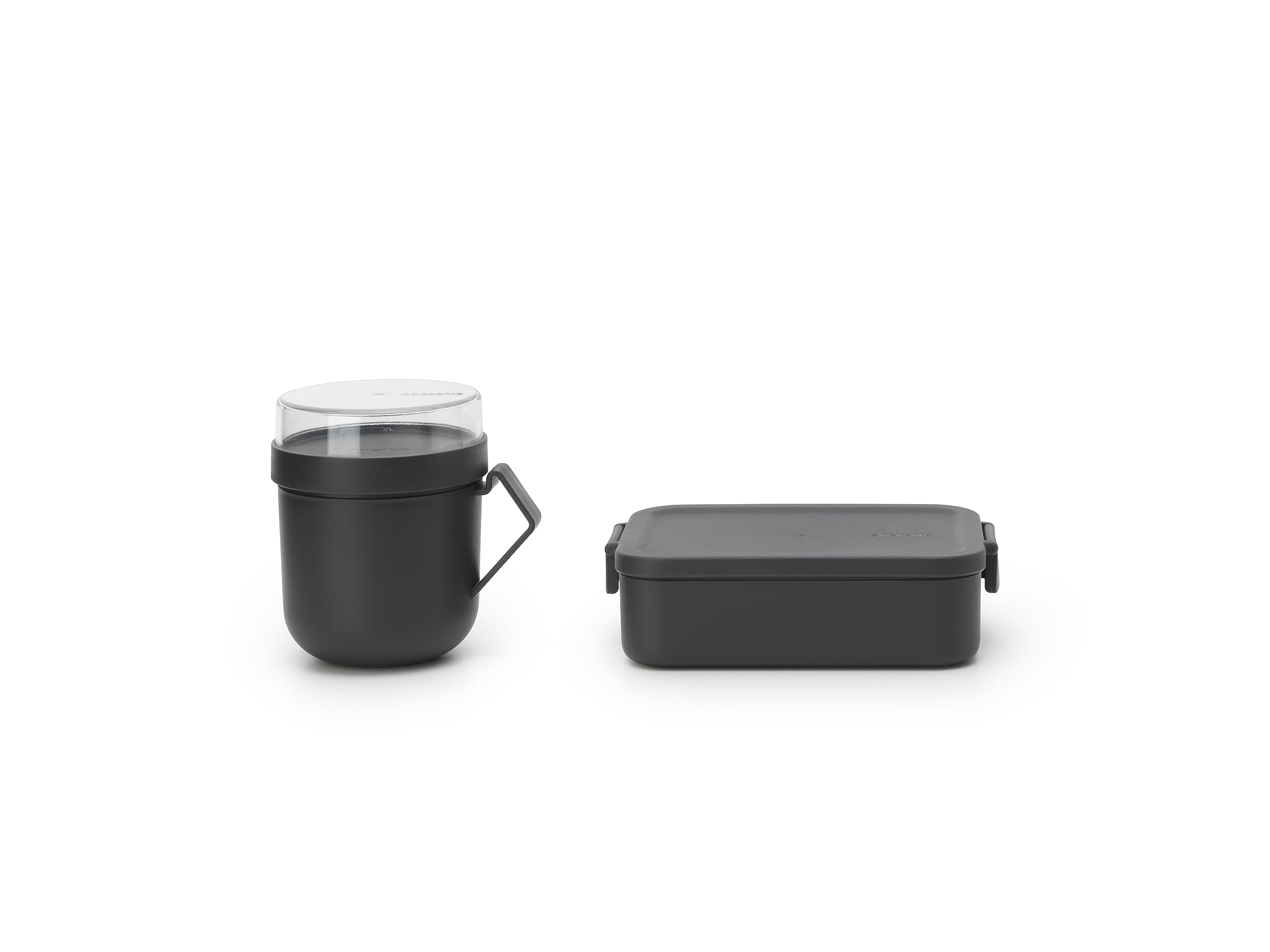 Brabantia - Make & Take Lunch Set - Set of 2: Soup Mug 0.6L + Lunch Box Medium (1.1L) - BPA-Free - Leakproof Mug - Suitable for Freezer - Dishwasher & Microwave Safe - Dark Grey