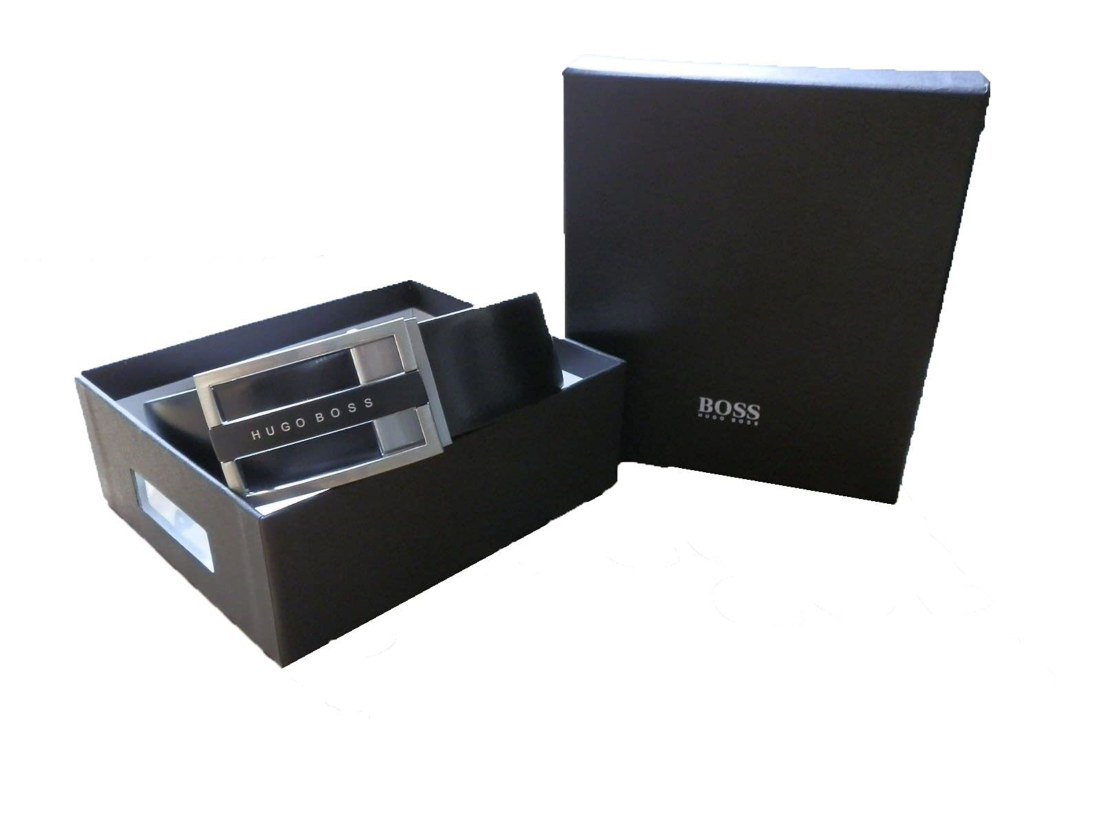 BOSSNEW HUGO OLEN BLACK GREY DUAL LEATHER REVERSIBLE STRAP SUIT BELT