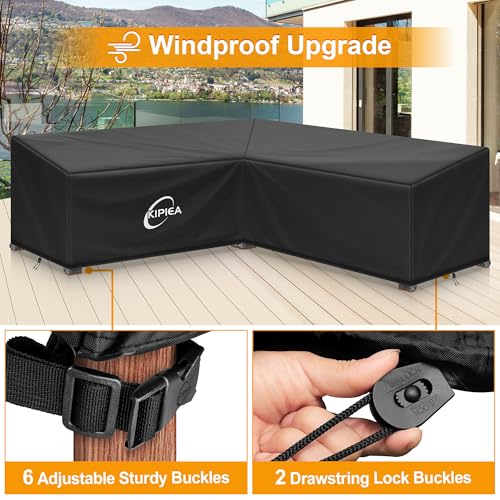 Kipiea 600D V-Shape Outdoor Patio Furniture Covers Waterproof, Outdoor Sectional Cover Windproof, Patio Sectional Sofa Cover Anti-UV, No Tears & No Fading (89"/89"L x 33.5"D x 31"H) Black