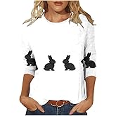 Easter Shirts for Women, Funny Easter Eggs Bunny Shirts Graphic Tees, 3/4 Sleeve Tops Cute Festival Outfit for Women