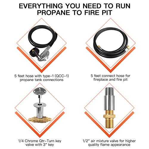 EXCELFU Fire Pit Installation Kit with 1/2" Chrome Key Valve, Propane Gas Fire Pit Valve Control