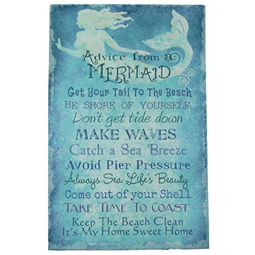 Wisdom From a Mermaid Blue Canvas Wall Art Sign Beach Seaside Coastal