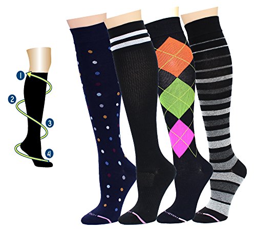 4 Pairs Dr. Motion Therapeutic Graduated Compression Women's Knee-hi Socks