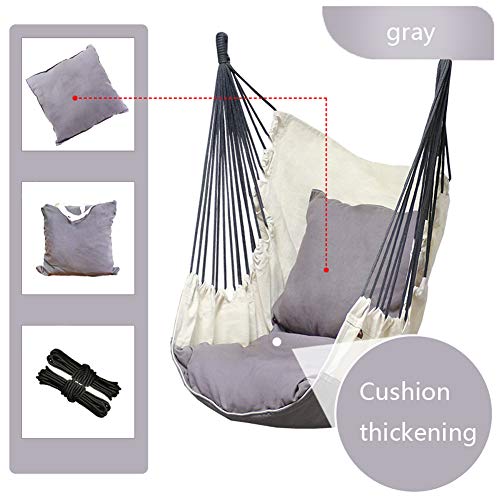 ZHDLJ Bedroom Hammock Chair, Hanging Camping Backyard Living Room Balcony Patio Swing Rope Chair Decor for Any Indoor or Outdoor Cushion Thickening and Storage Bag (Gray and Pink)